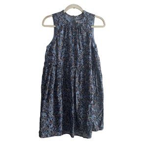 Lucky Brand Wm S Blue Floral Boho Cottagecore Sleevelss High Neck Mini Dress NWT